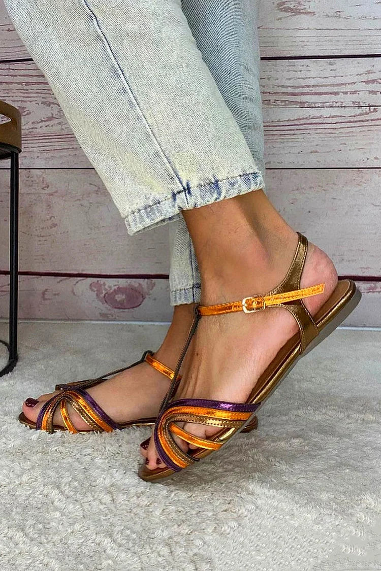 Camille™ | Sandales T-Bar aux Couleurs Méditerranéennes