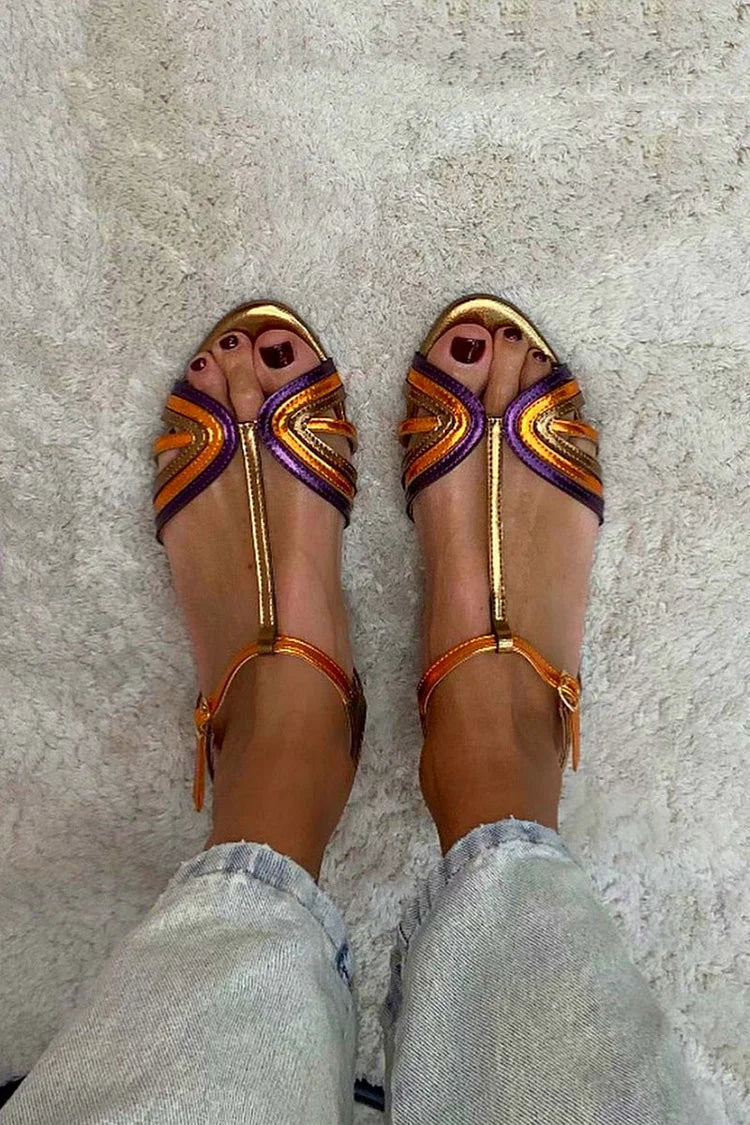 Camille™ | Sandales T-Bar aux Couleurs Méditerranéennes
